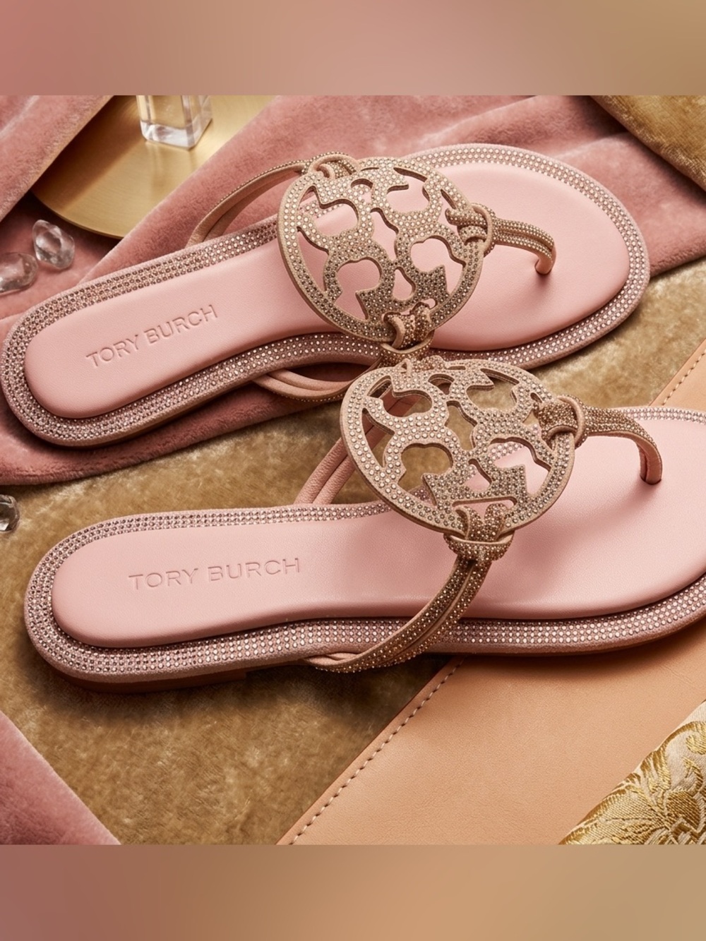 Tory Burch Pink Crystal Miller Thong Sandals